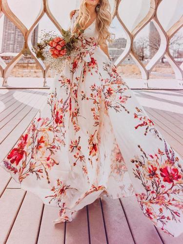 Bohemia Floral V-Neck Waisted Maxi Dress