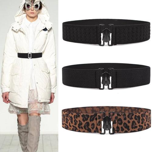 Anti Allergy Waistband elastic Belts for women without Metal Security Outdoor Leopard cummerbunds dress black alloy Buckle Belt