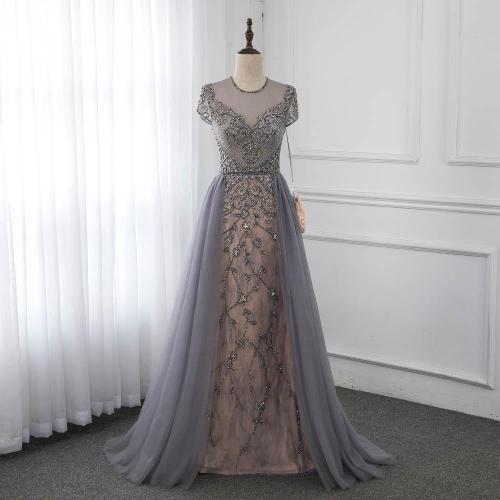 Couture Gray Cap Sleeve Evening Dress Sparkly Rhinestone Formal Gown Competition Dresses Robe De Soiree YQLNNE