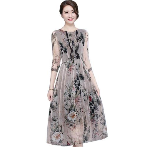 Women Dress Floral Print Midi Silk Dress New Fashion Vintage Half Sleeve Loose Summer Dresses Vestidos Plus Size 4XL
