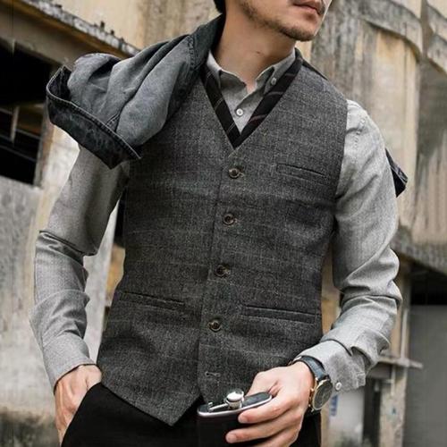 Mens classic casual check buckle vest