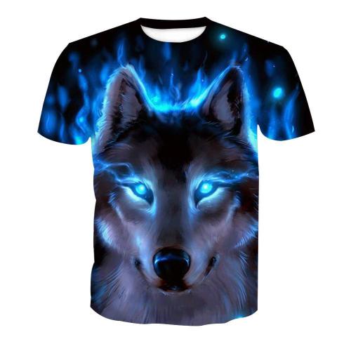 Men's 3D Blue Wolf Print Short Sleeve T-Shirt