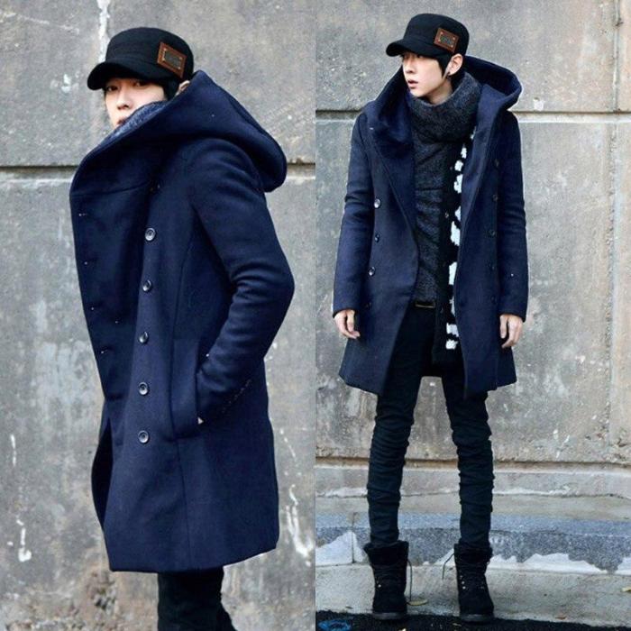 Men's winter vintage long cardigan 2018 male wool & blends hooded coat men manteau homme streetwear Kewlstyle Asian size TR07