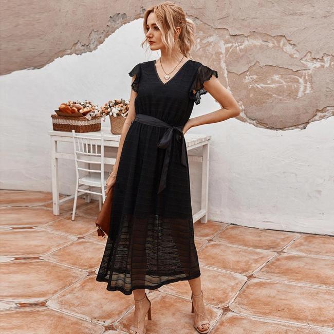 Party Dress Elegant Hollow Out Female Long OL Ladies Office Dress Holiday Ruffle Midi Lace Maxi Dresses