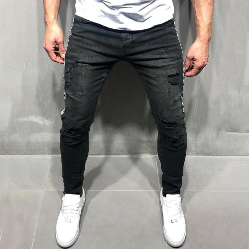 Casual Ripped Holes Side Stitching Jeans