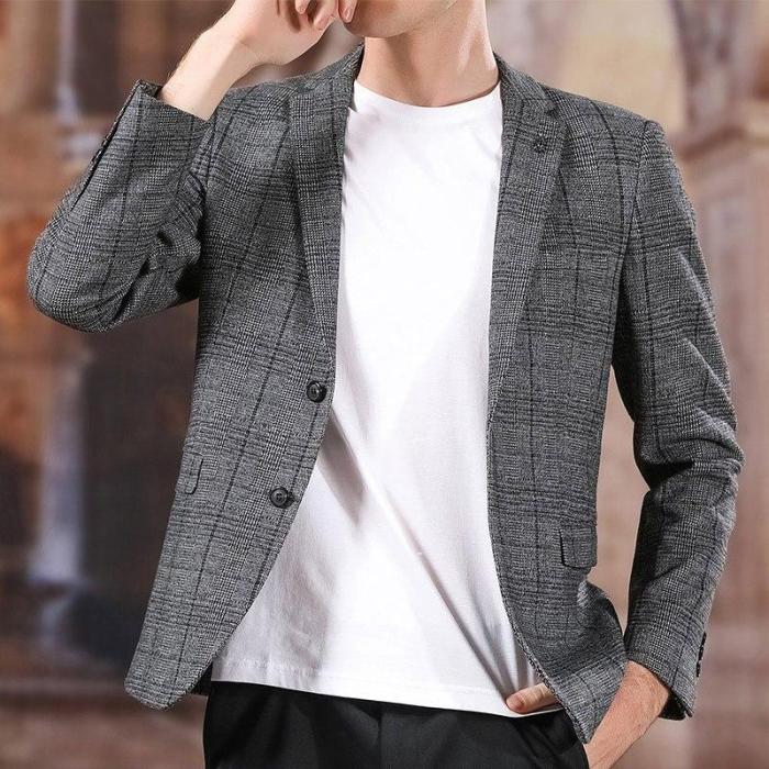 Top Grade 2018 New Fashion Brand Blazer Jacket Mens Long Plaid Slim Fit Suits Coat Korean Casual Mens Clothes
