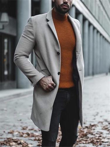 Men's Solid Color Brief Medium Long Coat