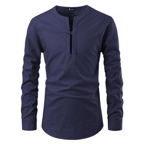 One-button V-neck Long Sleeve T-Shirt