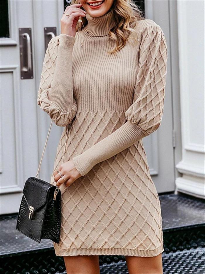 Fashion High Neck Solid Color Knit Dress