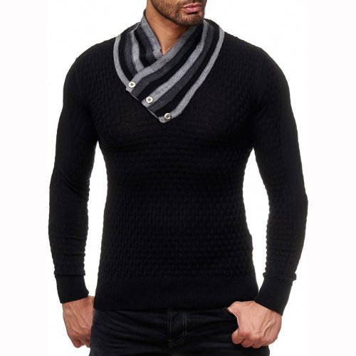Fashion V Collar Long Sleeves Rhombus Color Block Knitting Sweater