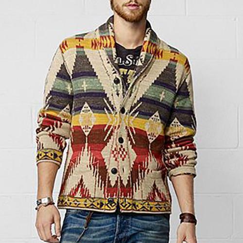 Fashion Contrast Color Pattern Sweater Cardigan