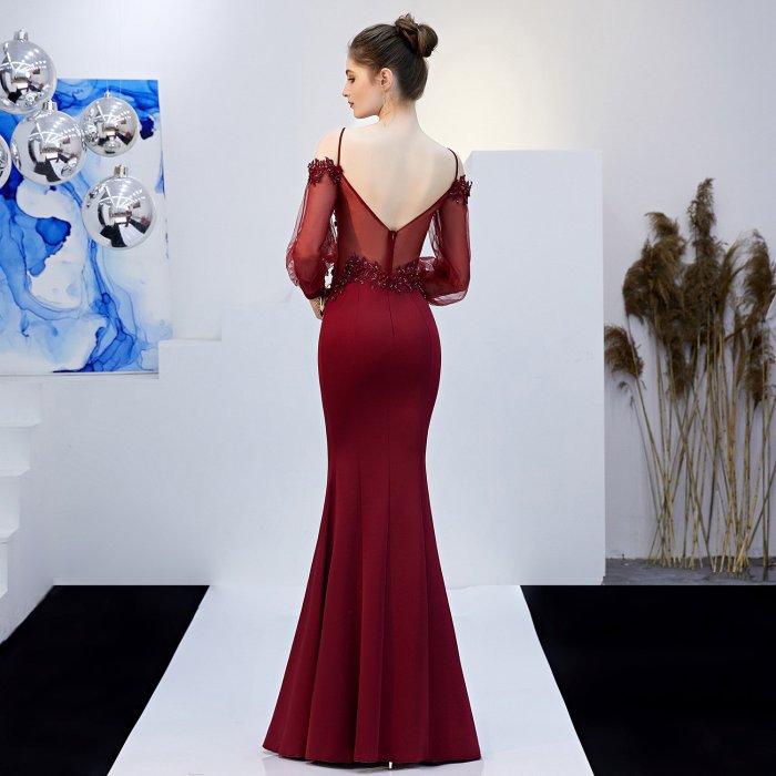 noble embroidery evening Dresses Sequined Mermaid Prom Dress Elegant V-Neck Party Dress applique long evening gown