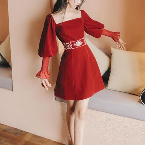 Casual Square Neck Long Sleeve Dress