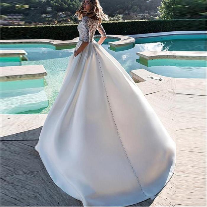 LORIE Princess Wedding Dress Half Sleeves Elegant Appliqued A-Line Bride Dresses With Pockets Boho Wedding Gown 2020