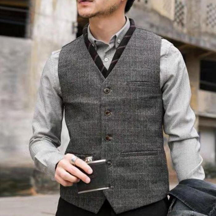 Mens classic casual check buckle vest