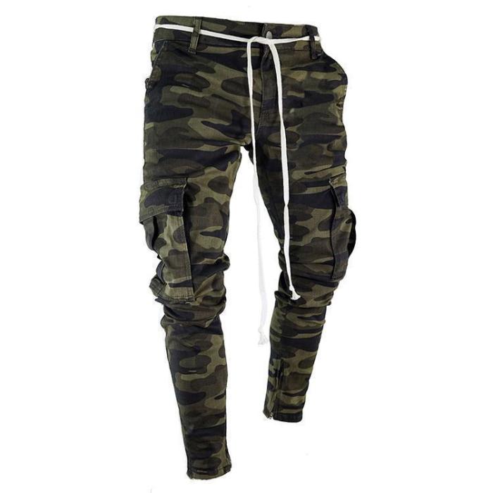 Casual Camouflage Printed Slim Multiple Packets Pants