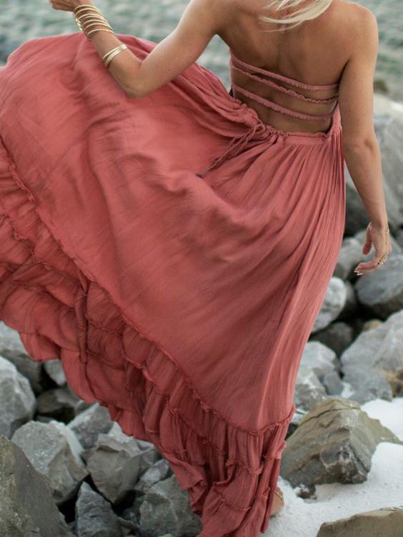 Fashion Sexy Off-Back Lace-up Beach Maxi Dress