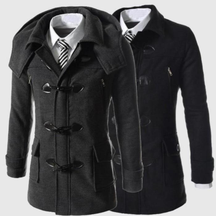2020 New Winter Mens Woolen Coats Slim Fit Casual Long Overcoats Fashion Solid Detachable Hooded Outerwear Plus Size M-3XL