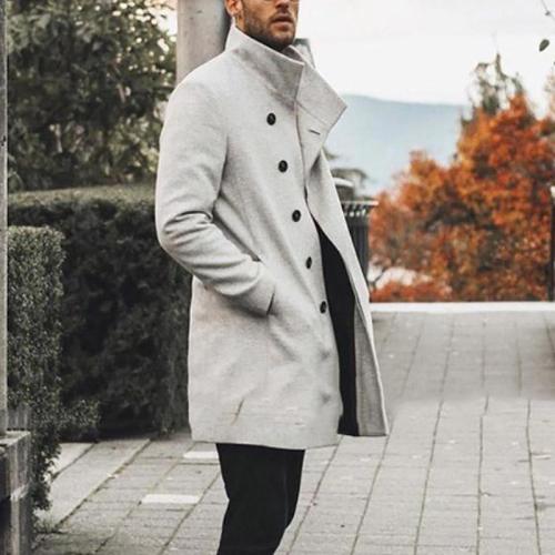 Men Casual Standing Collar Single-breasted Overcoat