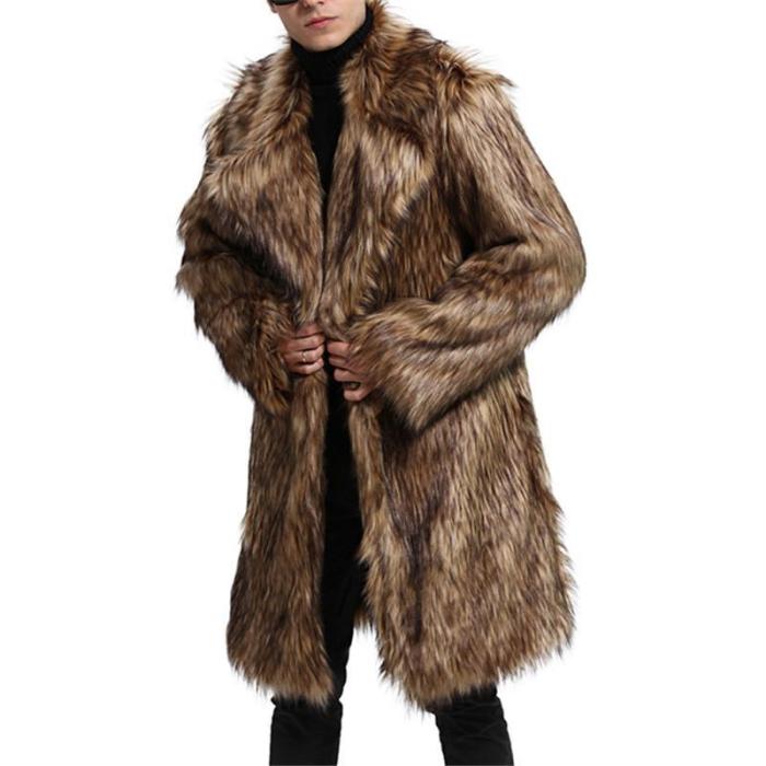 Men's Fashion Stitching Fur Long Coat