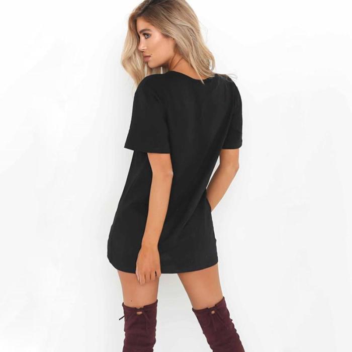 ZSIIBO sexy V-neck cotton 2018 summer women's solid color casual loose dress female A word short mini dress high quality
