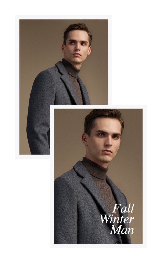Men Fashion Pure Color Long  Woolen Coats