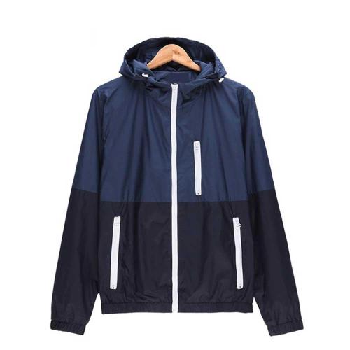 Casual Thin Color Block Zipper Design Long Sleeve Hoodies for Male 1122