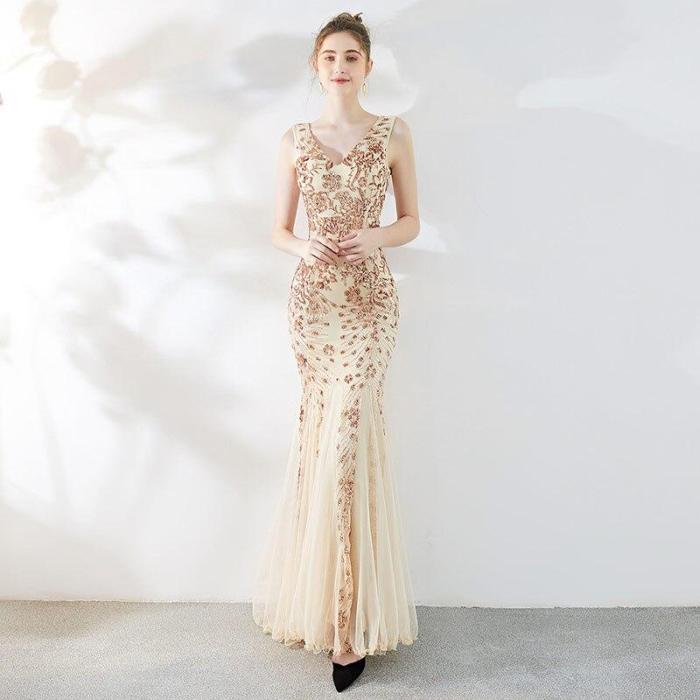 New noble V-neck Formal Evening dress sexy mermaid long evening dresses elegant embroidered sequin evening gown