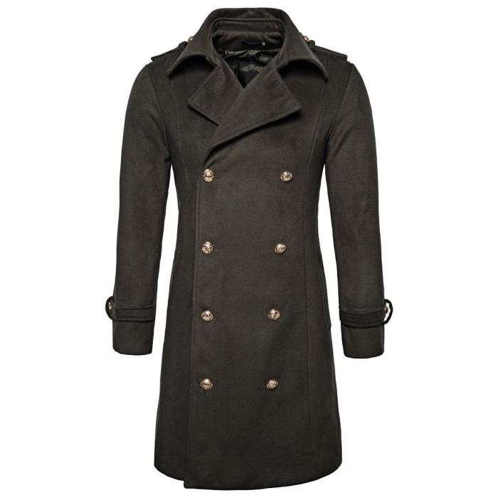 Men's Double Breasted Solid Color Turndown Collar Peacoat