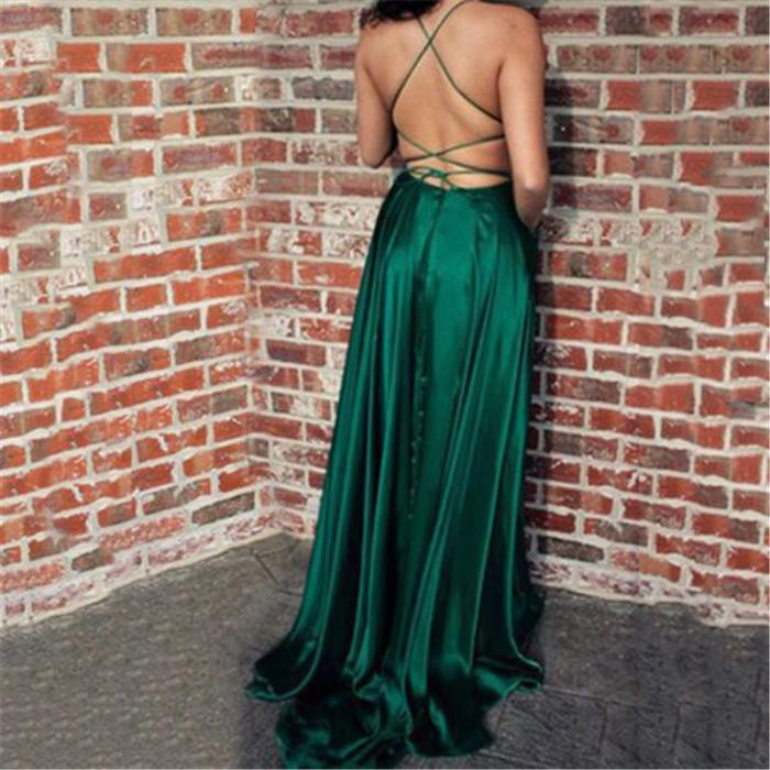 Sexy Suspension Pure Color Backless Evening Dresses