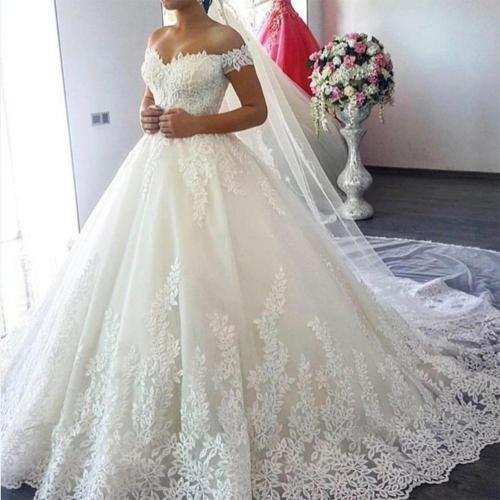 Fansmile 2020 White Off the Shoulder Vestido De Noiva Wedding Dress Train Custom-made Plus Size Bridal Tulle Mariage FSM-630T