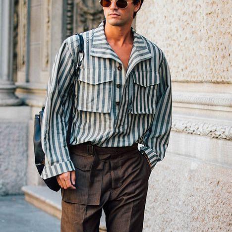 Fashion Striped Lapel Button Long Sleeve Blouse