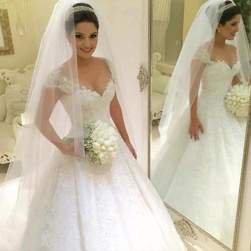 ZJ9099 fashion Beads Crystal White Ivory Wedding Dresses for brides plus size maxi formal Cap Sleeve