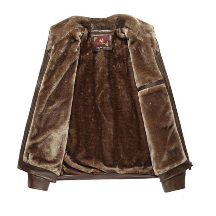 Middle-Aged Leather Men's Fur One Plus Velvet Thick Leather