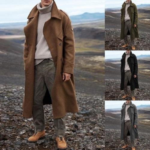 Winter Coat Men Long Trench Casual Brown Warm Wool Coat Streetwear Trench Jacket Outerwear Blends Coat 2020