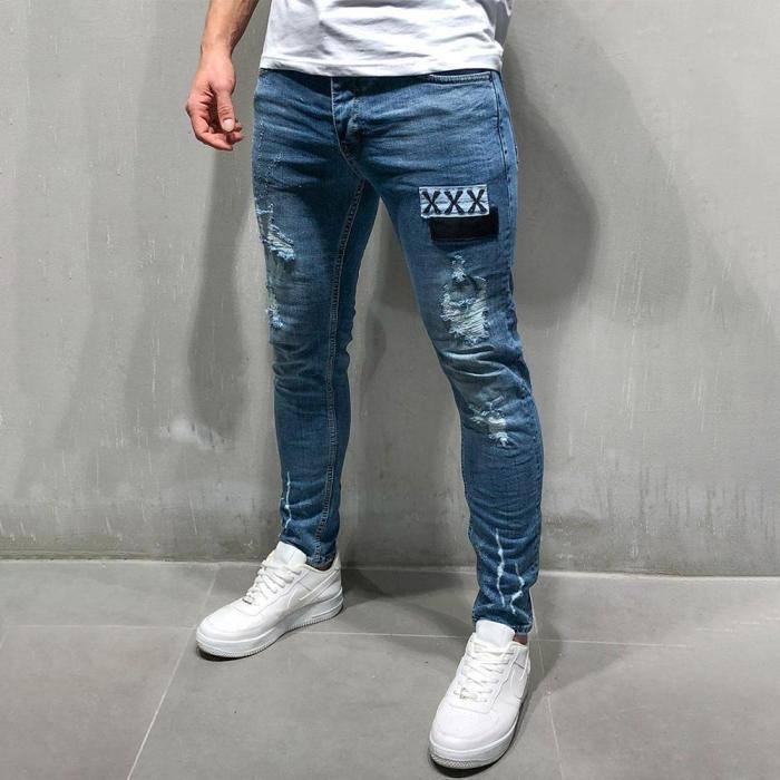 Badge Ripped Holes Jeans