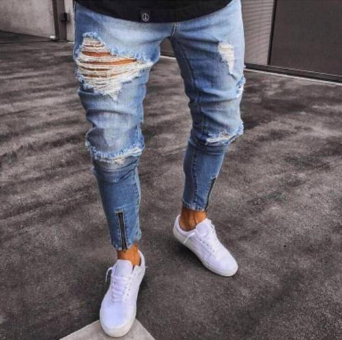 Skinny Jean Slim Fit Straight Distressed Zipper Jeans