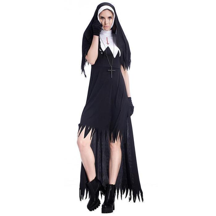 Halloween Split Joint Irregular Nuns Cosplay Dress