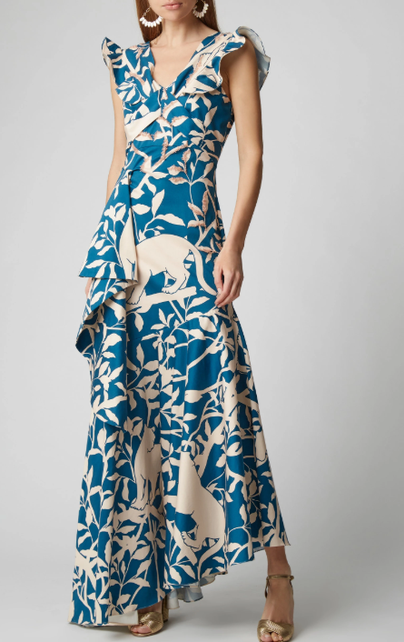 Elegant V Neck Printed Colour Maxi Dress Evening Dress