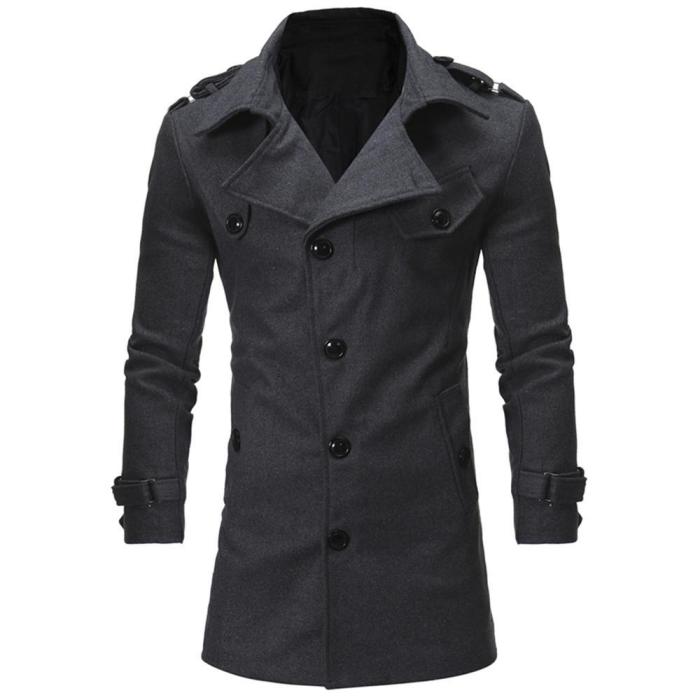 Warm Turndown Collar Wool Men Outwear Coats with Breasted Belt Epaulets 9818