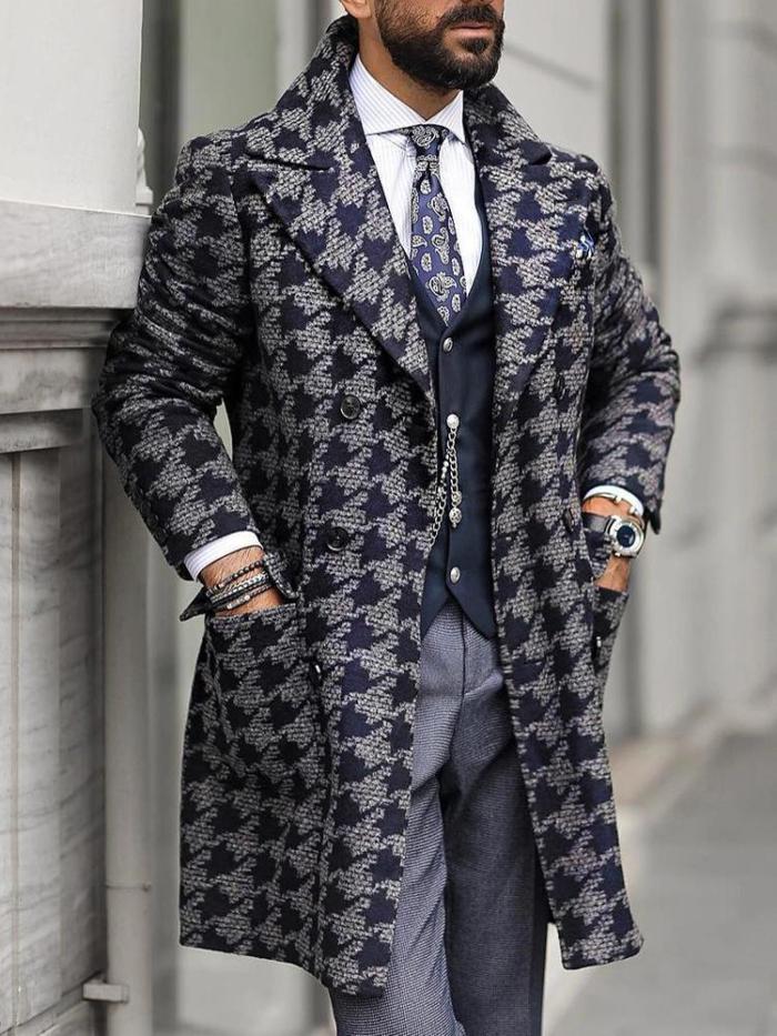 Fashion Double-Breasted Pattern Mid-Length Coat