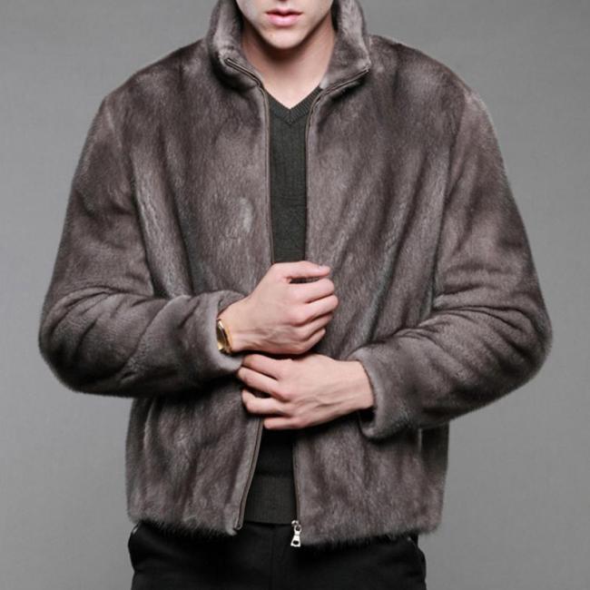 Imitation Suede Men's Sturdy Collared Mink Fur Coat