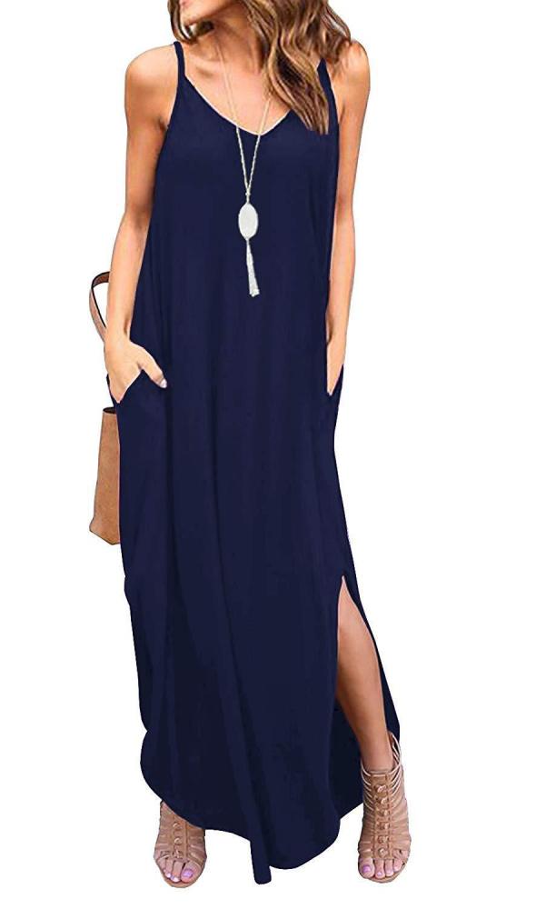 18 Colors Women Casual Spaghetti Strap Dress Summer V neck Pocket Sling Party Maxi Dress Floral Printed Loose Elegant Sundress
