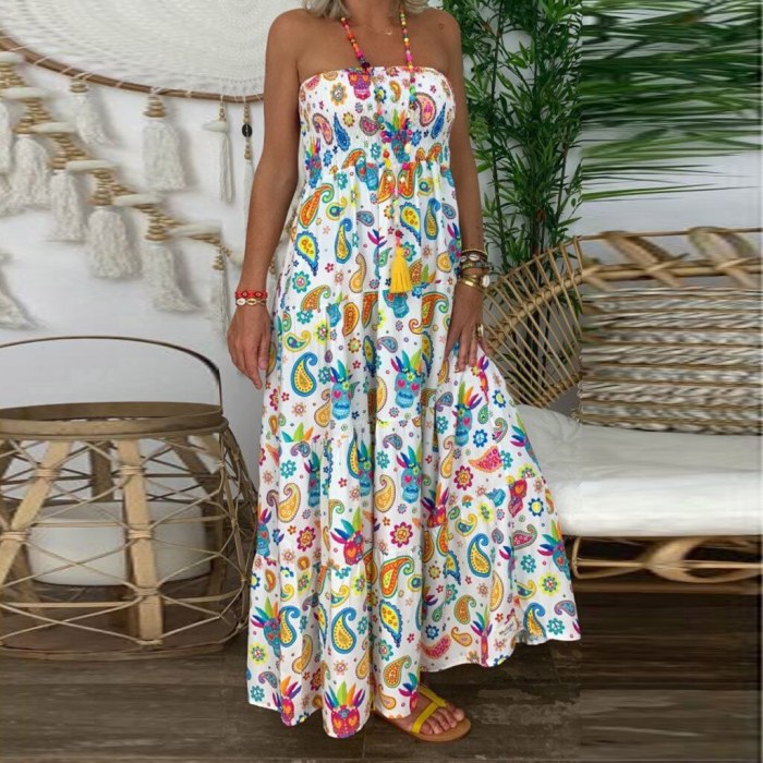 Women Plus Size Summer dress 2020 vestidos Boho Print Maxi Dress Strapless Long Maxi Dresses