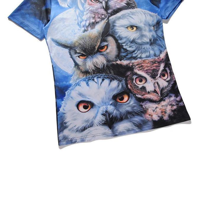 Creative 3D Owl Print Crew Neck T-Shirt