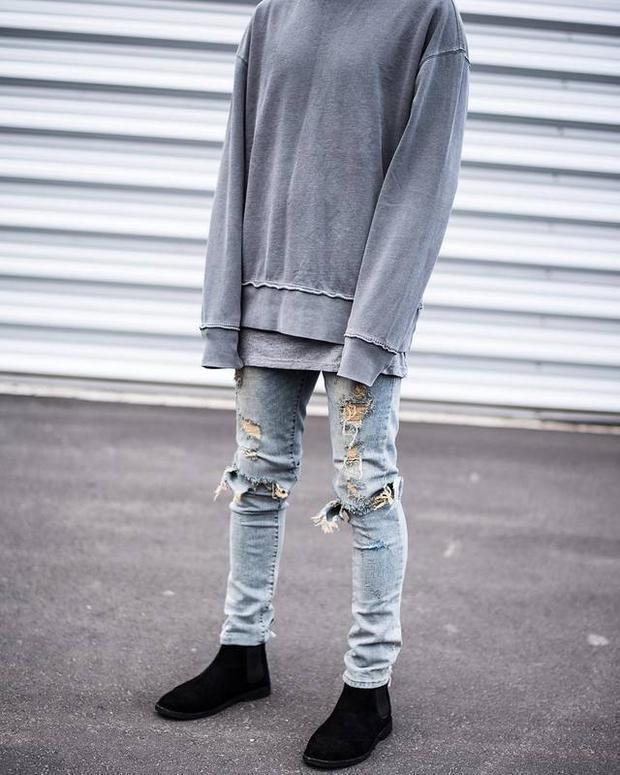 Fashion Street Style Cool Plain Hole Jeans Pants