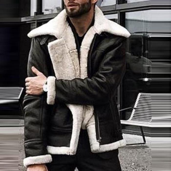 Fashion Long Sleeve Plush Leather Jacket