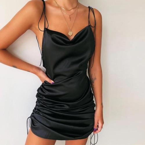 Women Solid Spaghetti Straps Backless Sleeveless Sexy Dresses Length Adjustable Ladies Casual Dress New clothes vestido vintage