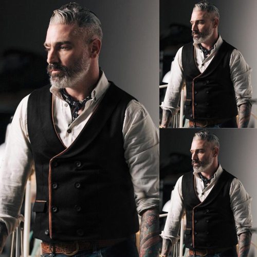 European And American Men‘s Suit Vest Fashion Retro Mens Solid Color Double-breasted Pocket Vest with Button slim Handsome#G2