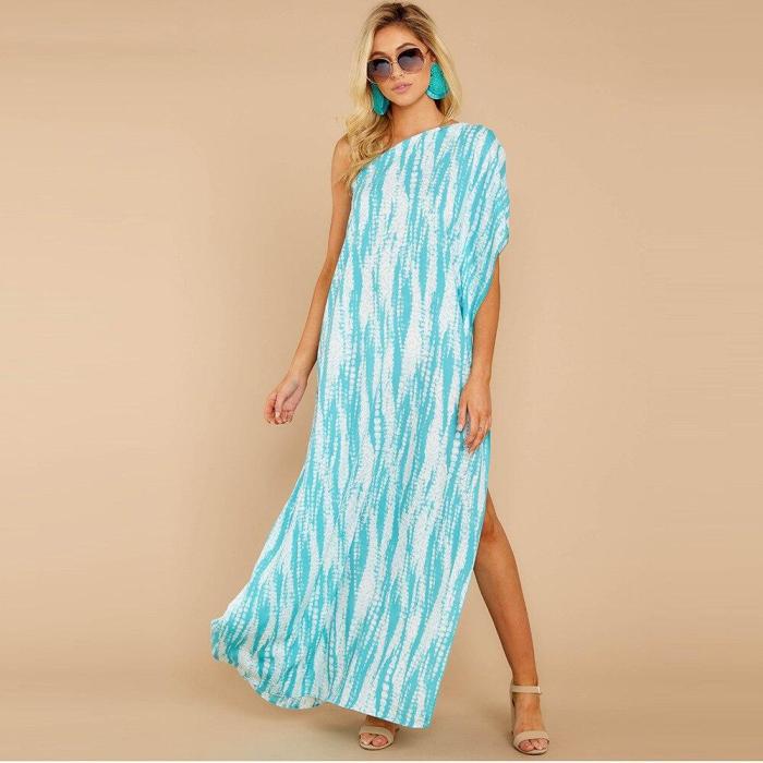 Irregular Split Print Off Shoulder Dress Plus Size Long Asymmetry Printing 2020 Maxi Dresses